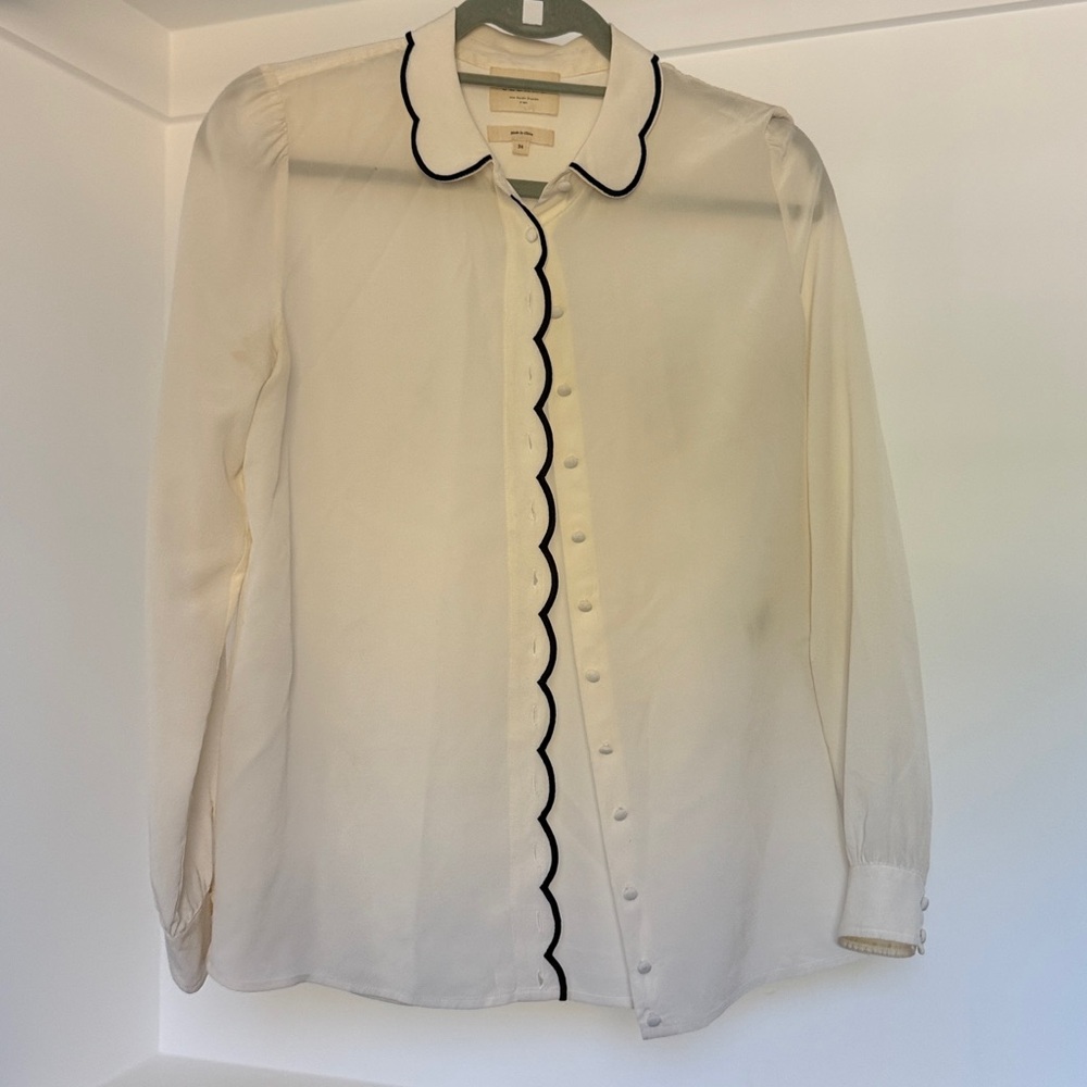 Sézane Cream silk Blouse with Black Trim